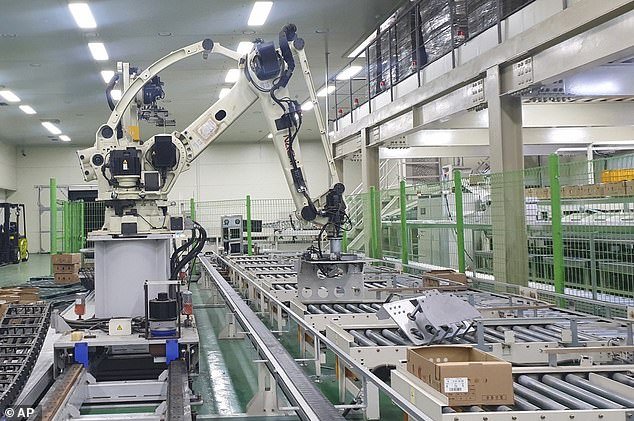 This photo from South Korea's Gyeongsangnam-do Fire Department shows the interior of a vegetable packing factory after a robot was reported Wednesday to be fatally in love with a worker in Goseong, South Korea.