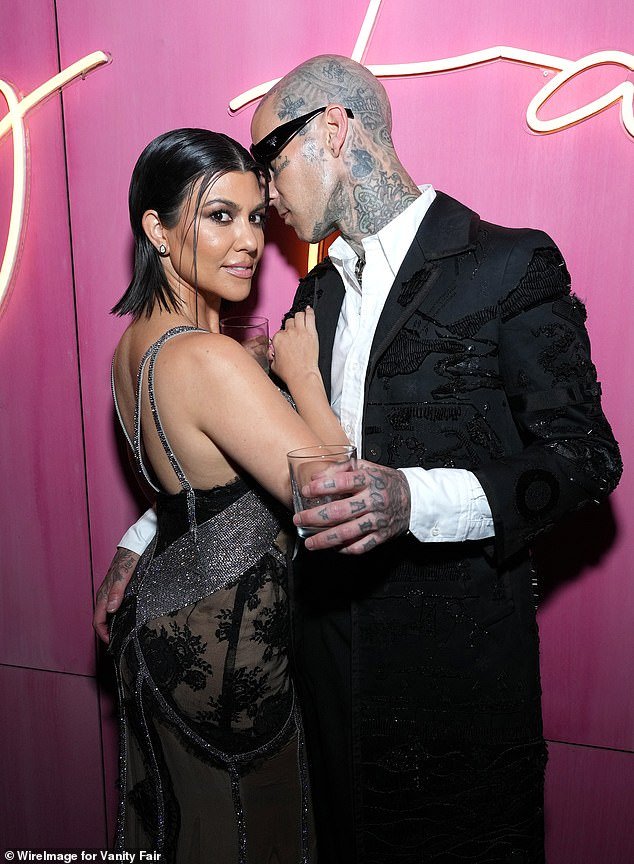 Full house: Kourtney Kardashian and husband Travis Barker are reportedly basking in their newborn bliss after welcoming their first child together last weekend;  seen in 2022
