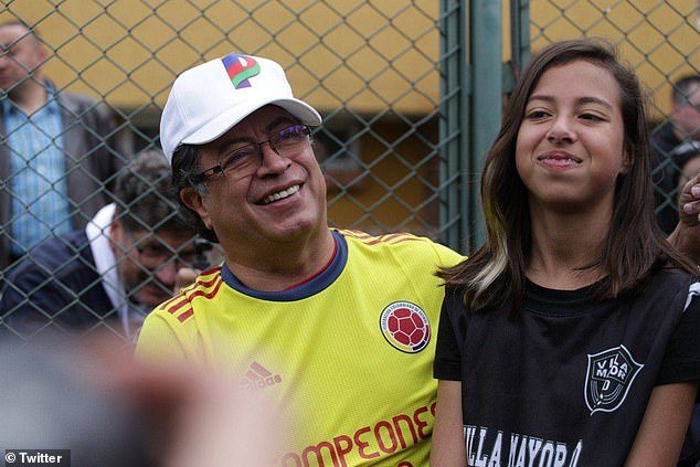 Colombian President Gustavo Petro with his 15-year-old daughter, Antonella Petro, who attended the Colombian national men's team's World Cup qualifier against Brazil on Thursday evening and was forced to leave the stadium in Barranquilla after fans began shouting obscenities at her father, who was not was present