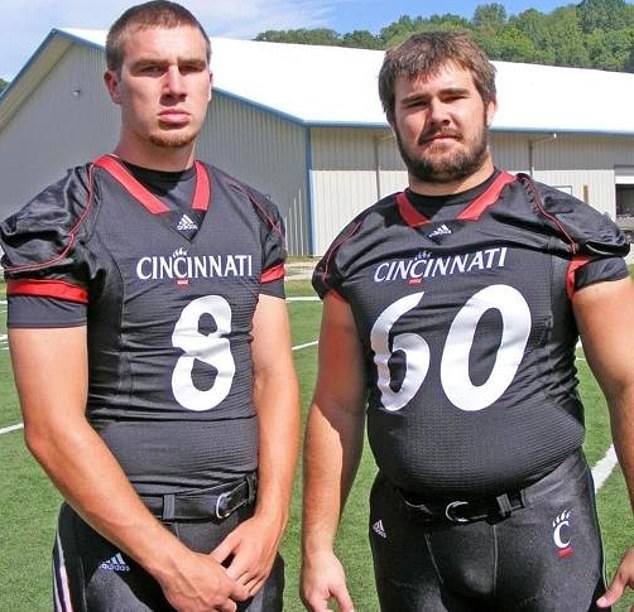 Travis Kelce with older brother, Jason, as college students.  of Cincinnati Bearcats