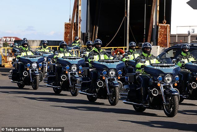 A fleet of Massachusetts State Police motorcycles arrived Monday by ferry to Nantucket, where the Biden clan will celebrate Thanksgiving again