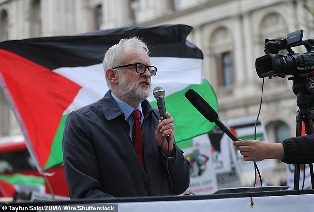 Former Labor Party leader Jeremy Corbyn is seen at the Protest for Jerusalem rally in London on May 11, 2021