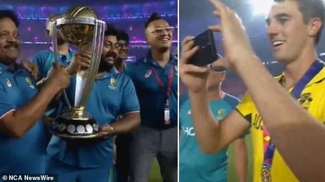 Cummins' stylish act was caught on camera when he took a photo of the Australian team's Indian support staff posing with the World Cup trophy