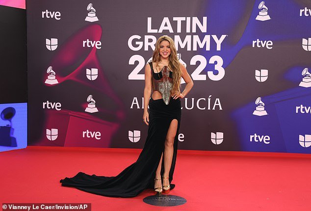 Glamour: Shakira led the glamorous arrival alongside fellow hitmakers Rosalia and Karol G at the 2023 Latin Grammy Awards on Thursday in Seville, Spain