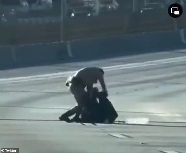 Shocking video captured the moment a California police officer shot a pedestrian after a struggle in Los Angeles