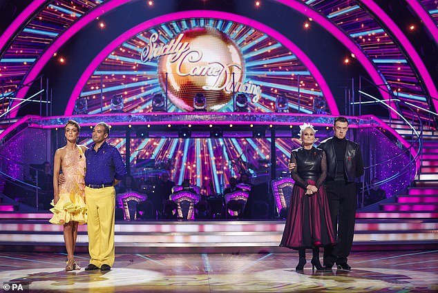 Bottom two: Krishnan faced TV presenter Angela Rippon (R, with partner Kai Widdrington) in the tense dance as both stars tried to impress the judges one last time