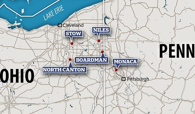 Five targets in Northeast Ohio and Pennsylvania were threatened in June, according to Cleveland 19, which received a threatening email with stores in Stow, North Canton, Boardman, Niles, Ohio and Monaca, Pennsylvania.