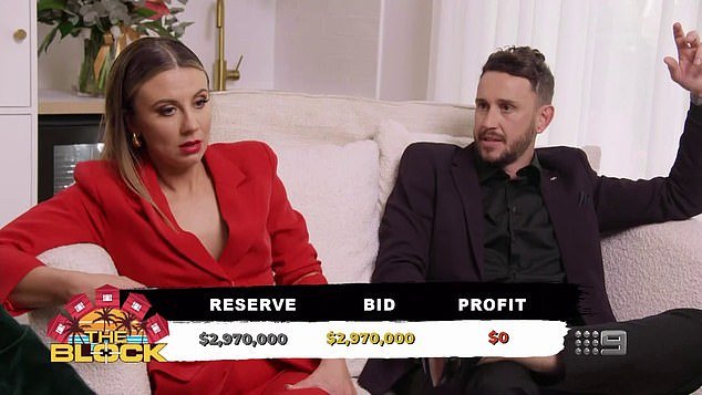 Tensions ran high during the nail-biting grand finale of auction day on Sunday, with married couple Kristy and Brett (pictured together) lashing out after making only a small profit on their house