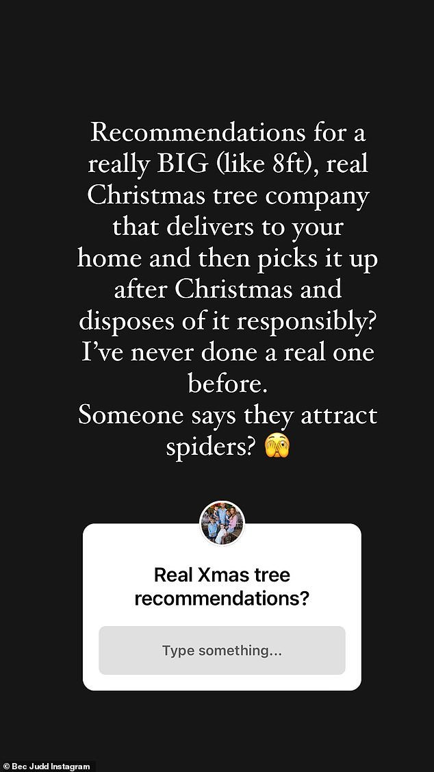 “Recommendations for a really big Christmas tree company that will deliver to your home?”  she wrote in a callout