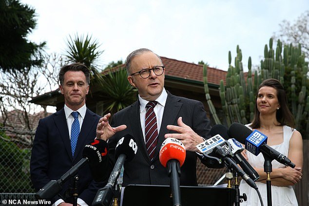 Prime Minister Anthony Albanese's plan for Australia to build 1.2 million homes in five years is considered unfeasible because it has never been done before (he is pictured center with New South Wales Premier Chris Minns and Housing Minister Rose Jackson)