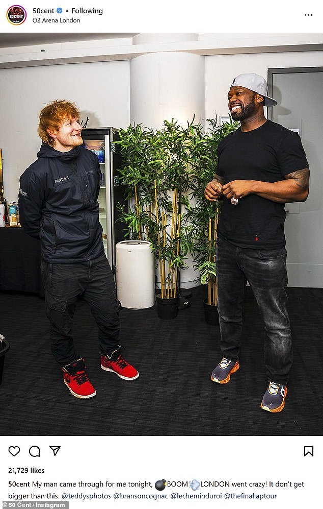 Shocker: 50 Cent fans were shocked when Ed Sheeran made a surprise cameo at his London show on Tuesday
