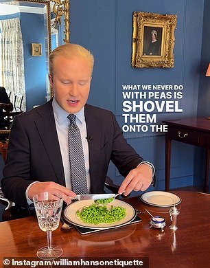 William Hanson, an etiquette coach, has revealed the right way to eat peas