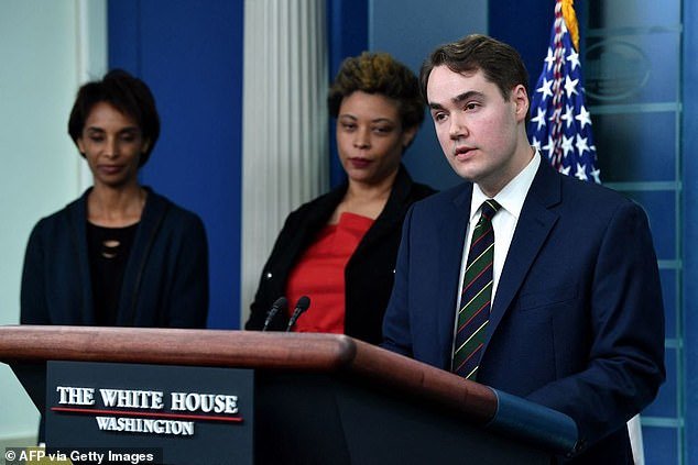 White House Deputy Press Secretary Andrew Bates at the press podium in March 2022