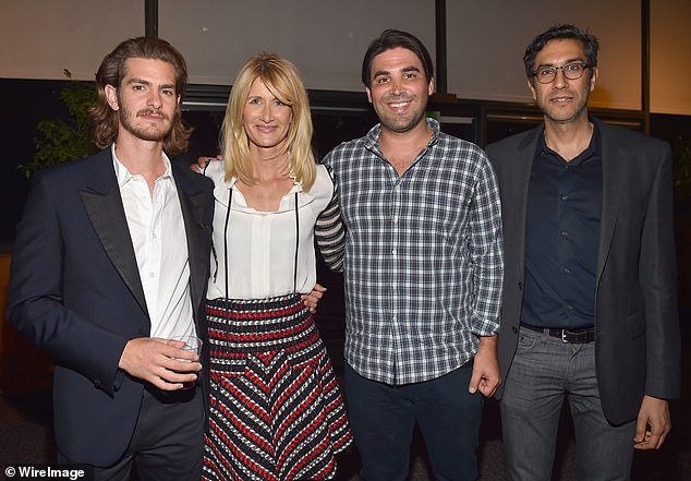 Kevin (center right) was a well-known figure in Hollywood.  He is pictured (L-R) with actor Andrew Garfield, actress Laura Dern and director Ramin Bahrani in 2015