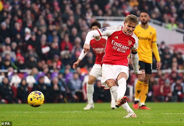 The Norwegian finishes from the penalty area and gives Arsenal a firm lead