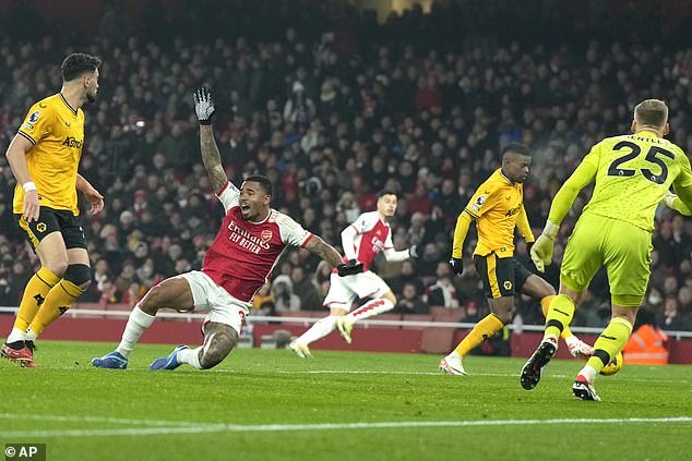 Gabriel Jesus appeals as he falls to the ground as another opportunity for Arsenal is rejected