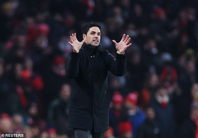 An animated Arsenal boss Mikel Arteta pictured on the sidelines of the Emirates Stadium