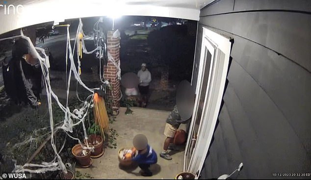 A homeowner in Washington, D.C., was shocked to see her Halloween decorations stolen from her porch by young children supervised by two adults
