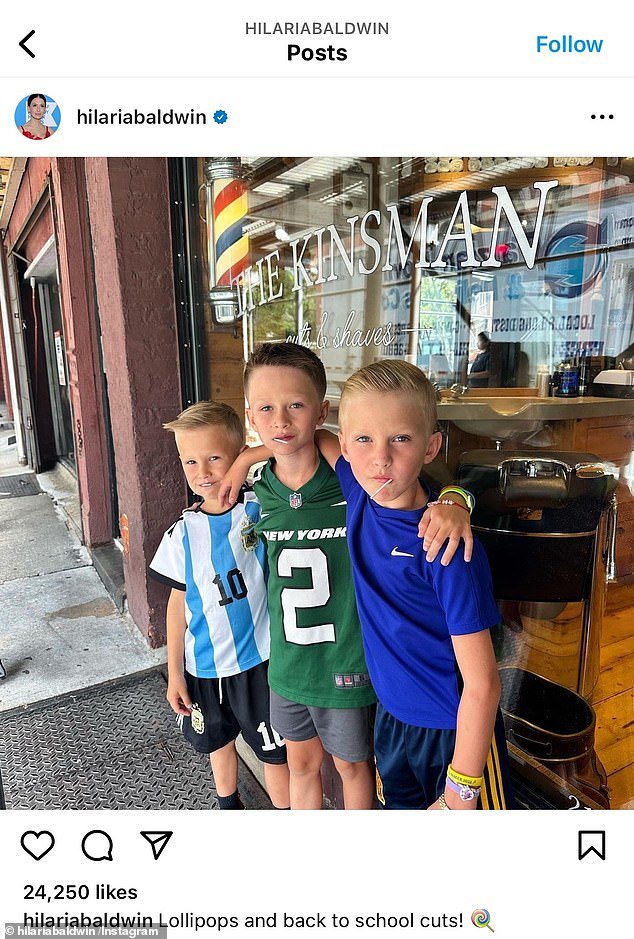 The last time the Baldwin boys all got their haircuts was in late August, when they went back to school;  they are pictured in front of The Kinsman in the West Village