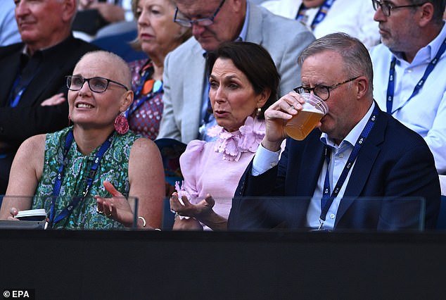 Peta Murphy (left) is pictured with Anthony Albanese at this year's Australian Open