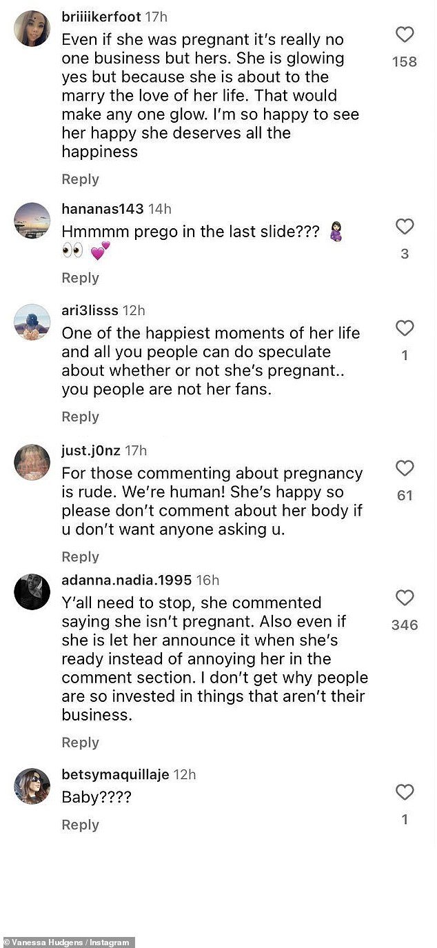 Others defended Vanessa as one said: 'For those commenting on pregnancy is rude.  We are human!  She's happy, so please don't comment on her body if you don't want someone to ask you.”