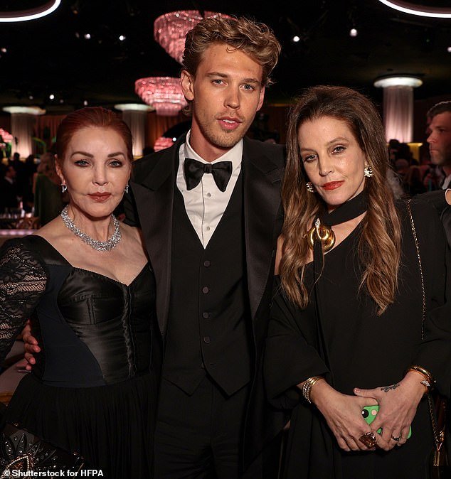 She posed with her mother Priscilla Presley and Elvis star Austin Butler at the Golden Globes