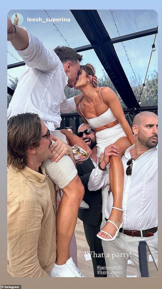For the reception, Kayla changed into a white beaded crop top and a thigh-slit maxi, while Jae donned a white shirt and cream linen shorts.