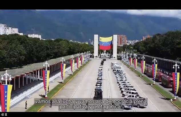 Venezuela's defense minister tweeted a video of the army preparing for battle, waving flags that read 