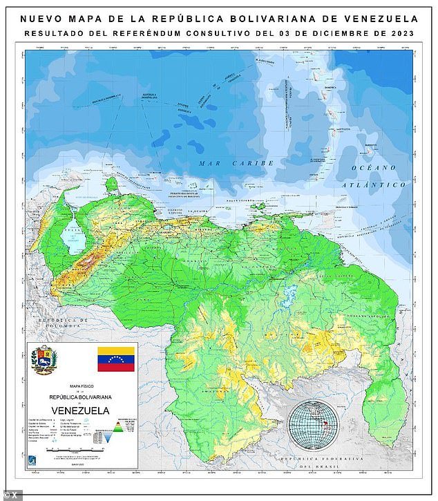 Venezuela published this new map on Tuesday, showing Esequiba under Venezuelan control
