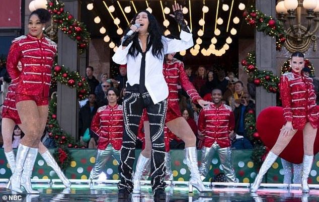 Allegations: Cher appeared at the end of the festivities to perform a rendition of her new single DJ Play A Christmas Song