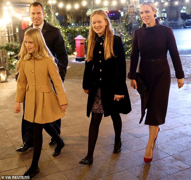 FAMILY: Peter Phillips (second from left) attends the concert with his sister Zara Tindall (right) and his daughters L-R) Savanah and Isla