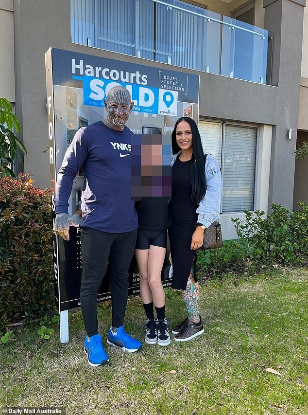 Brajkovich (pictured with wife Jacinta Hill and stepdaughter Audrina) has been snapped up from the Hells Angels by big honchos and is focusing on his property empire, which owns three investment properties in the Belmont area of ​​Perth.