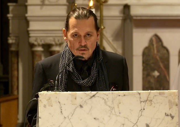 Johnny Depp read the prayers of the faithful during the service in honor of the Pogues icon