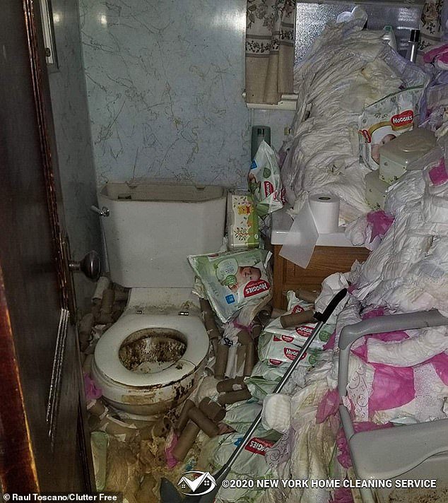 They found hundreds of used toilet paper rolls, baby wipes and trash making the bathroom of this chic apartment inaccessible