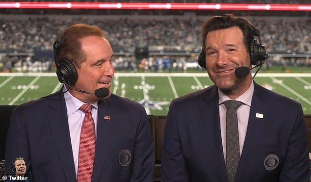 Romo (R) was trolled online when fans told him to 'take it easy' on the Kelce-Swift romance