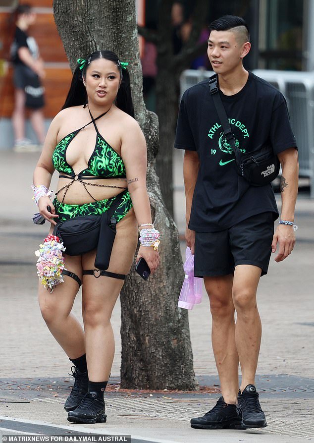 Young and energetic ravers wore bold, colorful and barely there outfits, clad in fanny packs as they braved the 42 degree Celsius heat in Homebush at the electronic dance festival