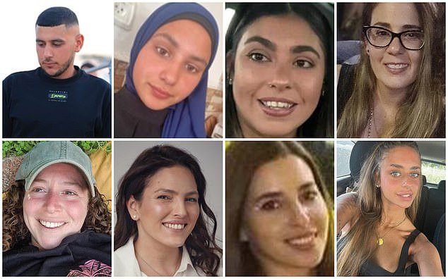 Pictured from top left to bottom right: Bilal and Aisha Ziyadne, 18 and 17, Ilana Gritzewsky, 30, Nili Margalit, 40, Shani Goren, 29, Amit Soussana, 40, Sapir Cohen, 29, and Mia Schem, 21