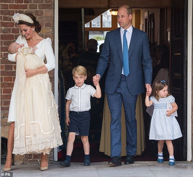 Enthusiasts of the company went into an uproar when the image was published, with many commenting on how quickly Welsh children are growing up.  In the photo: the family at Prince Louis's baptism in 2018