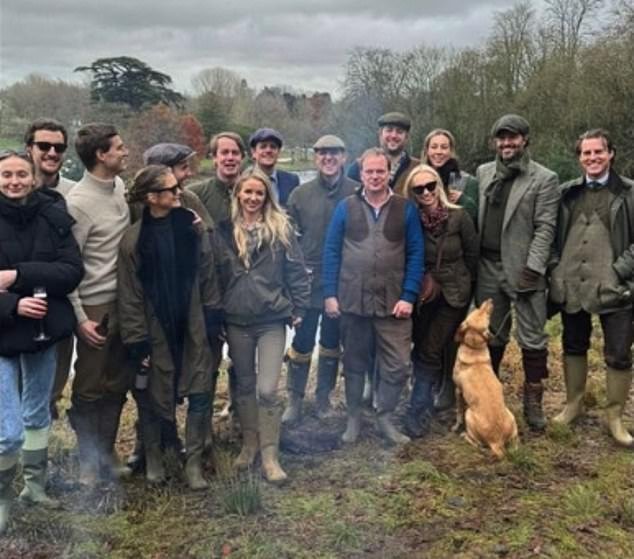 Turner, 27, (far left) joined Perry, 29, (second from left) and his upper-class friends for a shooting weekend at the Duke of Marlborough's Blenheim Palace estate in Oxfordshire