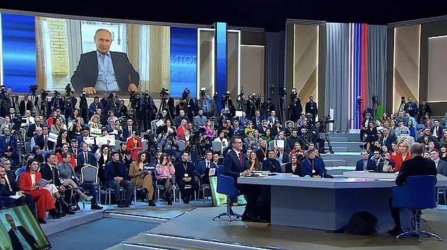 The question caused laughter among the audience in the room with Putin in Moscow