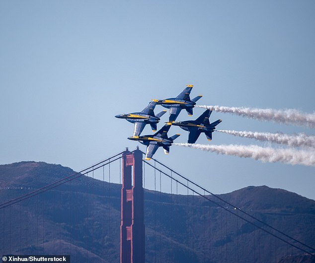 The U.S. Navy Blue Angels aerobatic team performs during an air show of the annual Fleet Week activities in San Francisco, the United States, October 6, 2023