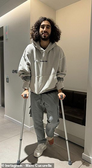 Cucurella was also seen using crutches following surgery on his left foot