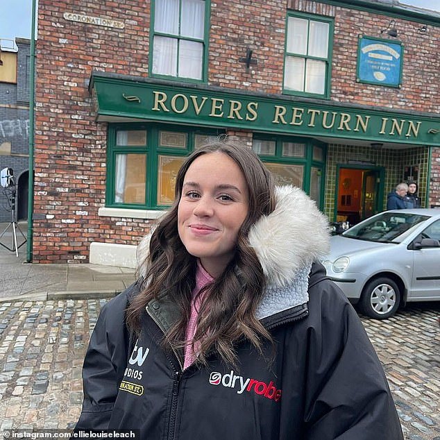 She had no previous experience but fans have fallen for the actress, who played a teenage mother called Faye Windass on Coronation Street (pictured on set)