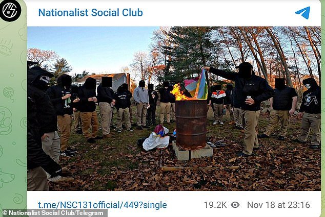 The group also gathers to burn LGBTQ flags and film themselves for promotional content
