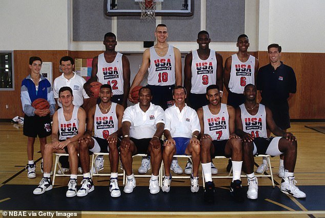 Montross is pictured with the 1992 U.S. national team at a camp in La Jolla, California
