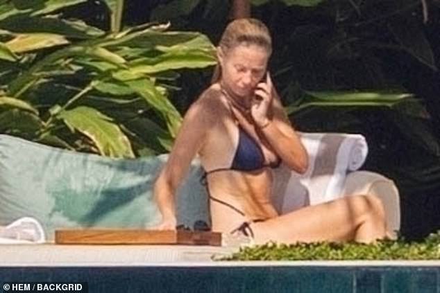 The Goop founder looked relaxed as she took a call