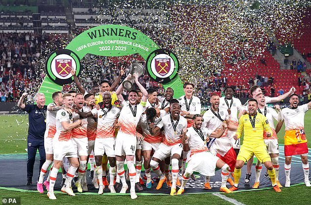 West Ham celebrate winning the Europa Conference League, their biggest trophy since 1980