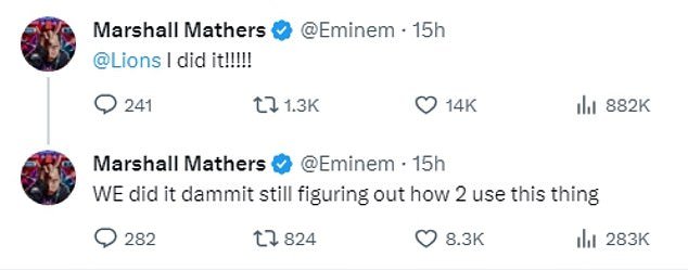 Eminem appeared to take credit for the win before joking that he 