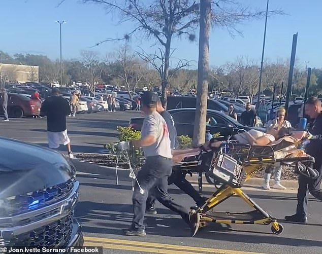 Several victims were transported from the shopping center on stretchers by emergency teams