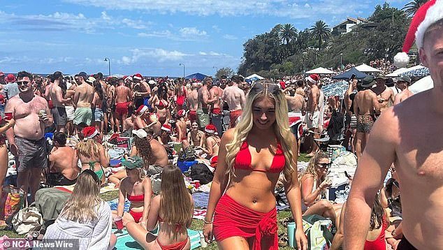 Thousands of partygoers flocked to the iconic Bronte Beach for Christmas Day celebrations in the sunshine